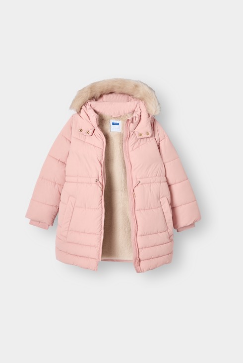 Doudoune à capuche rose clair fille