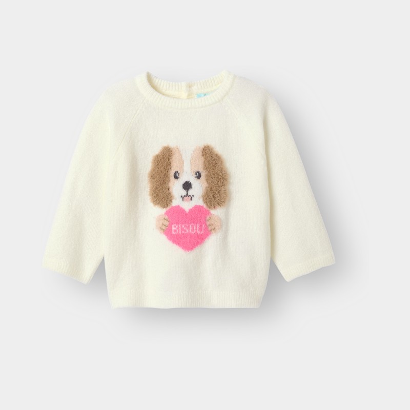 Witte gebreide trui met hondjesmotief voor babymeisjes
