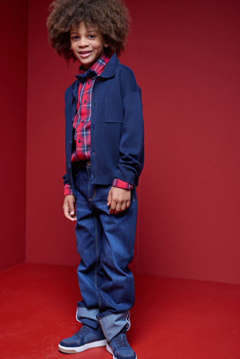 Camisa de twill a quadres vermells per a nens 1