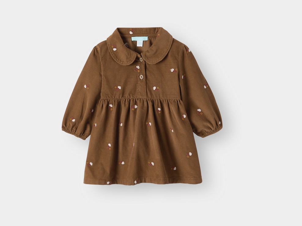 Robe velours brodé marron bébé fille 2