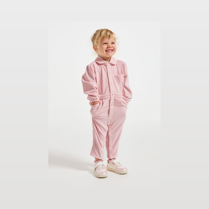 Tuta lunga in velluto rosa per bimba