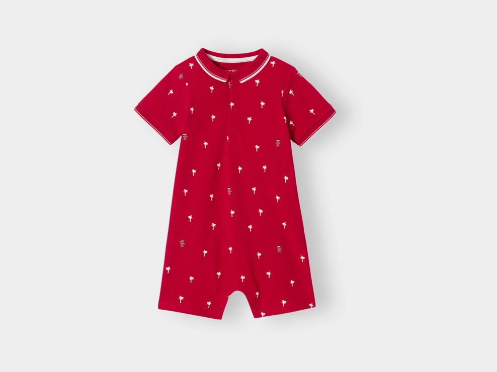 Combi courte coton piqué rouge bébé garçon 1