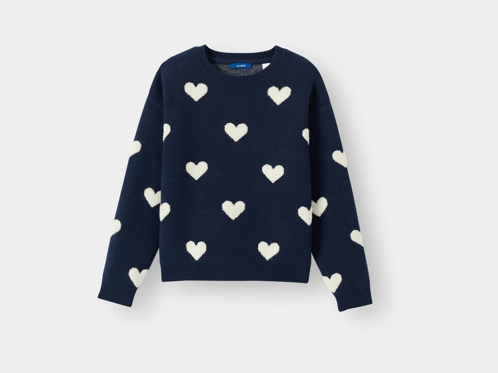 Pull motifs coeur bleu fille 2