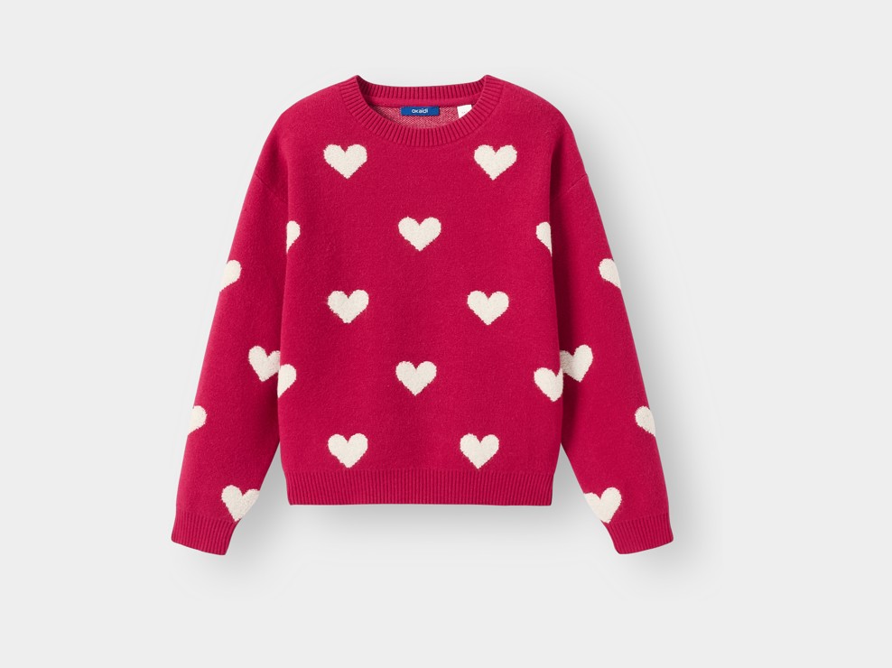 Pull motif cœurs rose fille 1