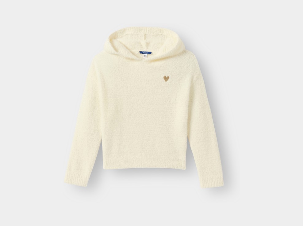 Sweat maille tricot douce à capuche écru fille 1