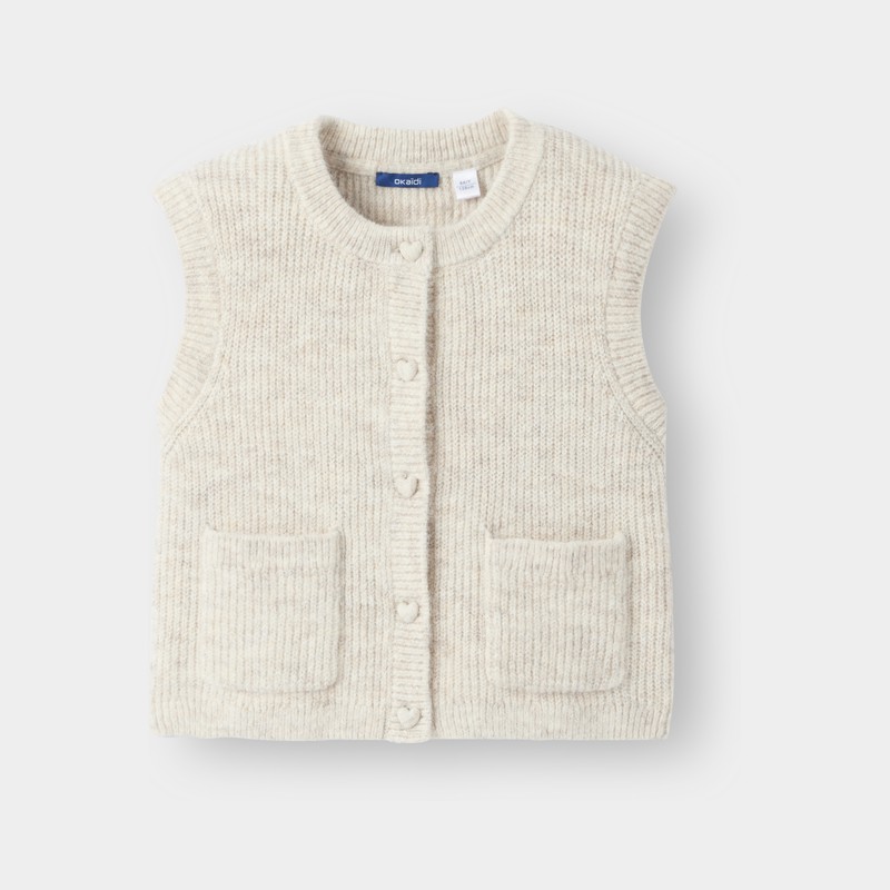 Beige mouwloos vest van gebreid materiaal voor meisjes