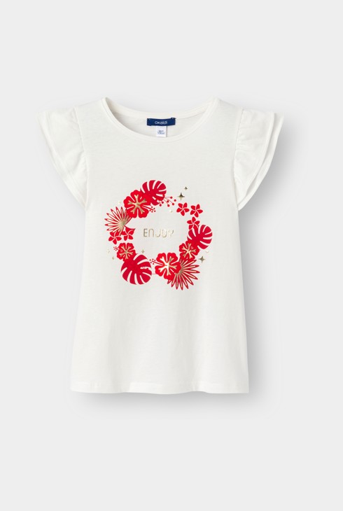 Wit T-shirt met bloemenprint voor meisjes 1