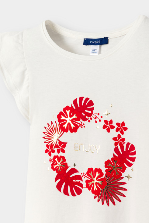 Wit T-shirt met bloemenprint voor meisjes 2