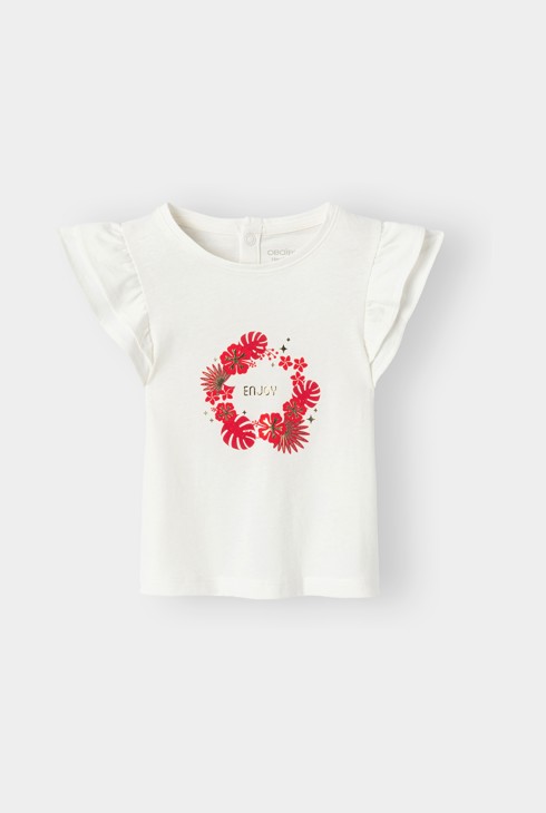 T-shirt à volants blanc fille 1