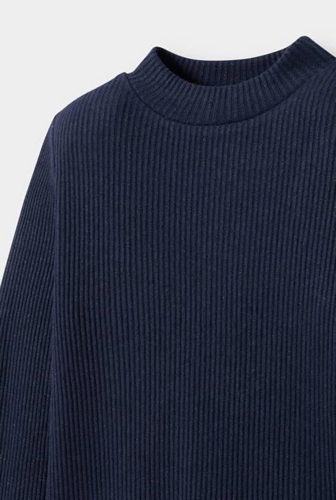 Pull maille tricot brillant bleu marine fille 2
