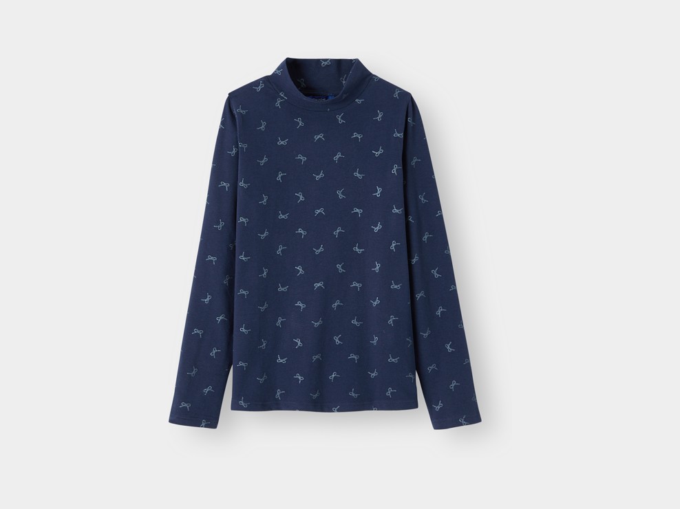 T-shirt col roulé manches longues bleu fille 1
