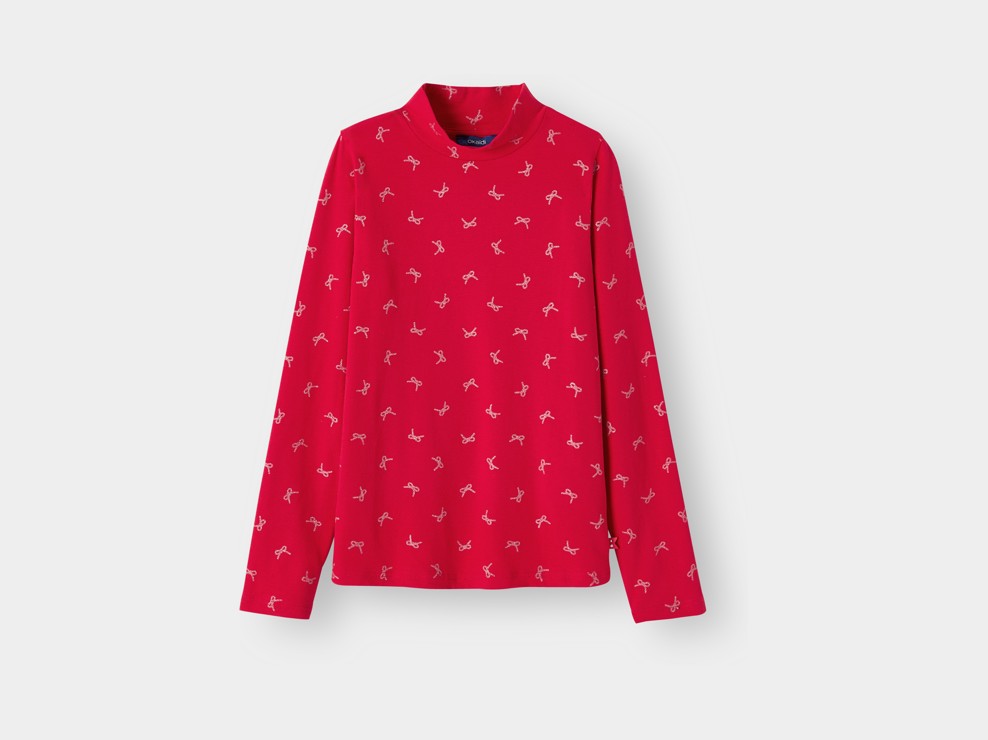 T-shirt col roulé manches longues rouge fille 1