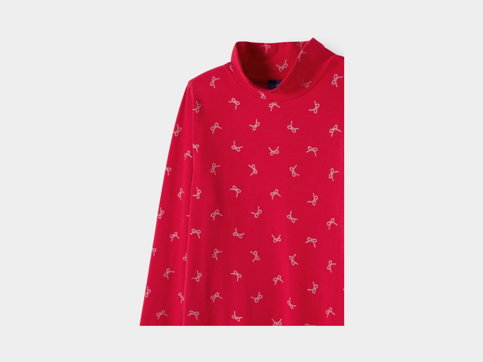 T-shirt col roulé manches longues rouge fille 2