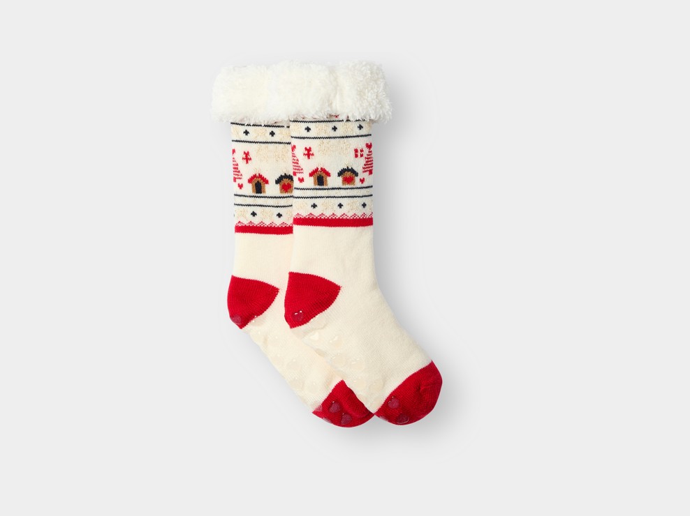 Warme, rutschfeste rote Socken für Mädchen 1