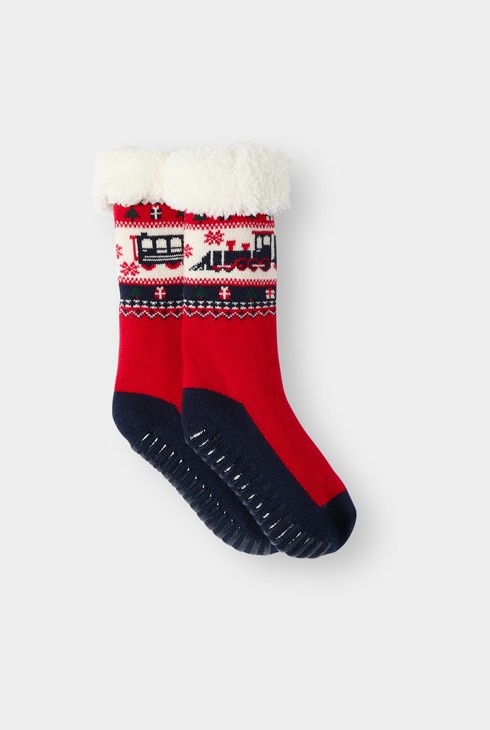 Chaussettes chaudes antidérapantes rouge garçon 1