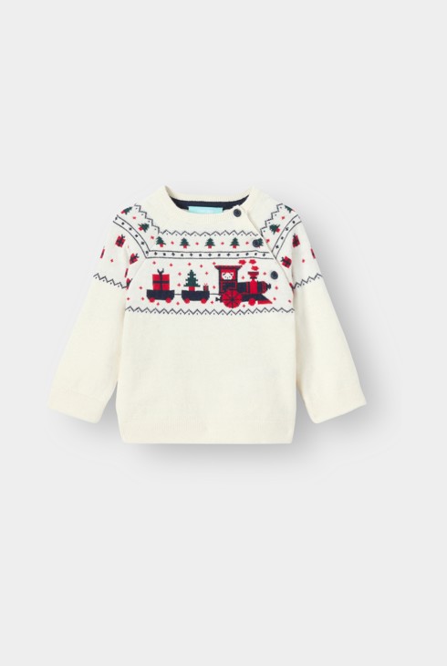 Pull blanc à motif Noel bébé garçon 1
