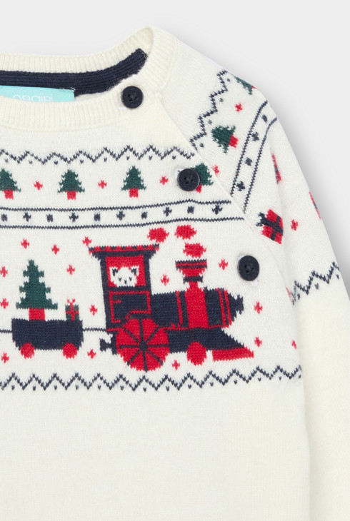 Pull blanc à motif Noel bébé garçon 2