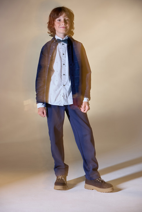 Camicia da bambino a quadri in velluto blu navy 1