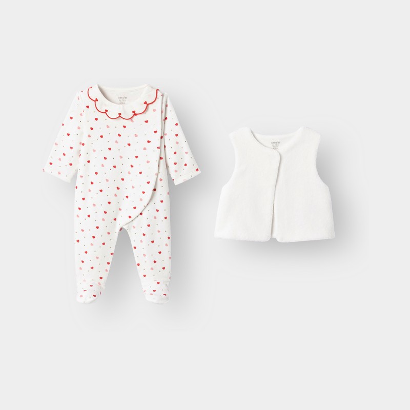 Pigiama e gilet in velluto bianco per bimba
