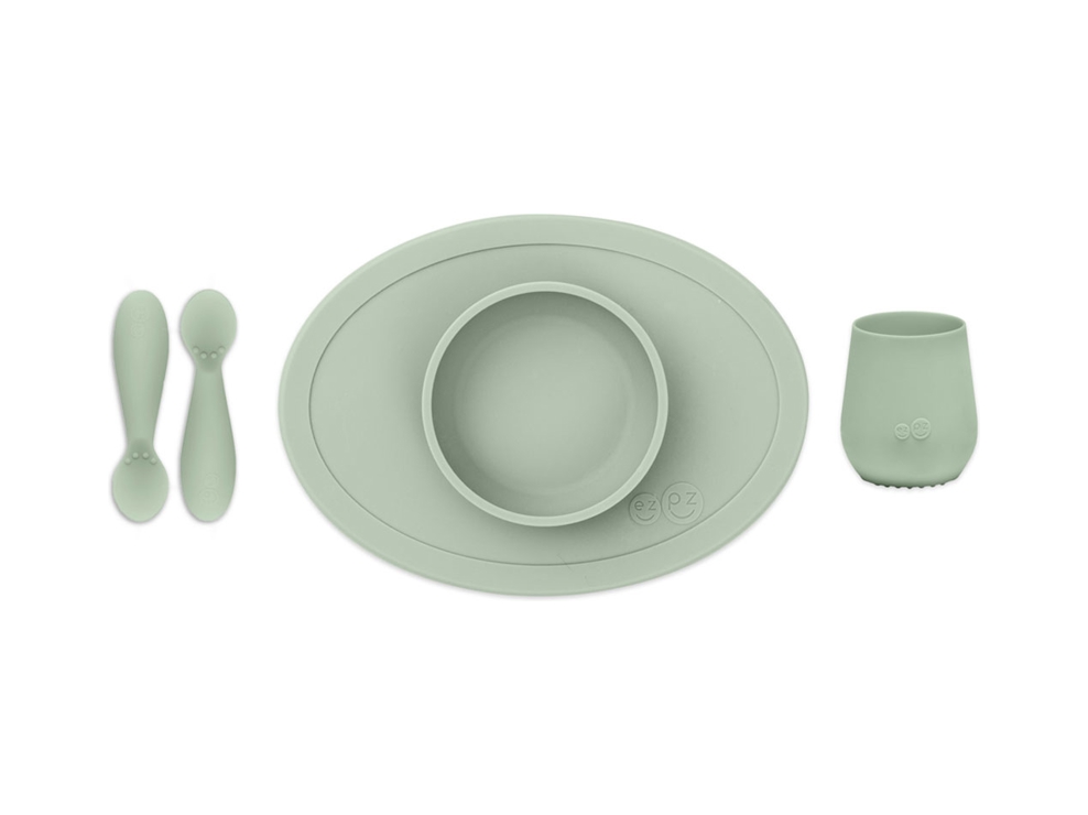 Coffret repas antidérapant first food vert pâle ezpz 1