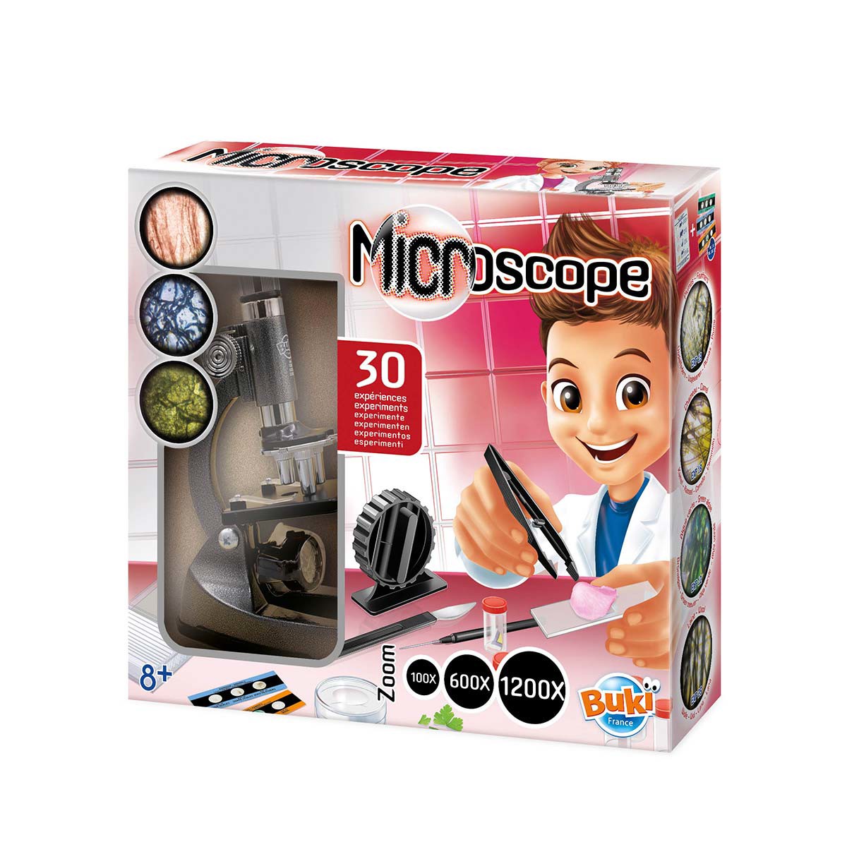 Buki Microscope MS907B – 30 Expériences – 3 Grossissements X200/x600/x1200 – Corps Métal – Dès 8 Ans – Accessoires Inclus