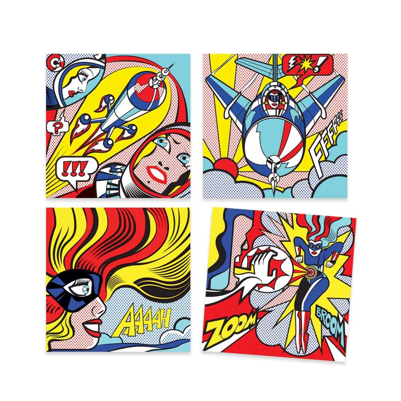 Djeco - Coffret Heroes Inspired by Roy Lichtenstein Feutres pinceaux et décalcomanies