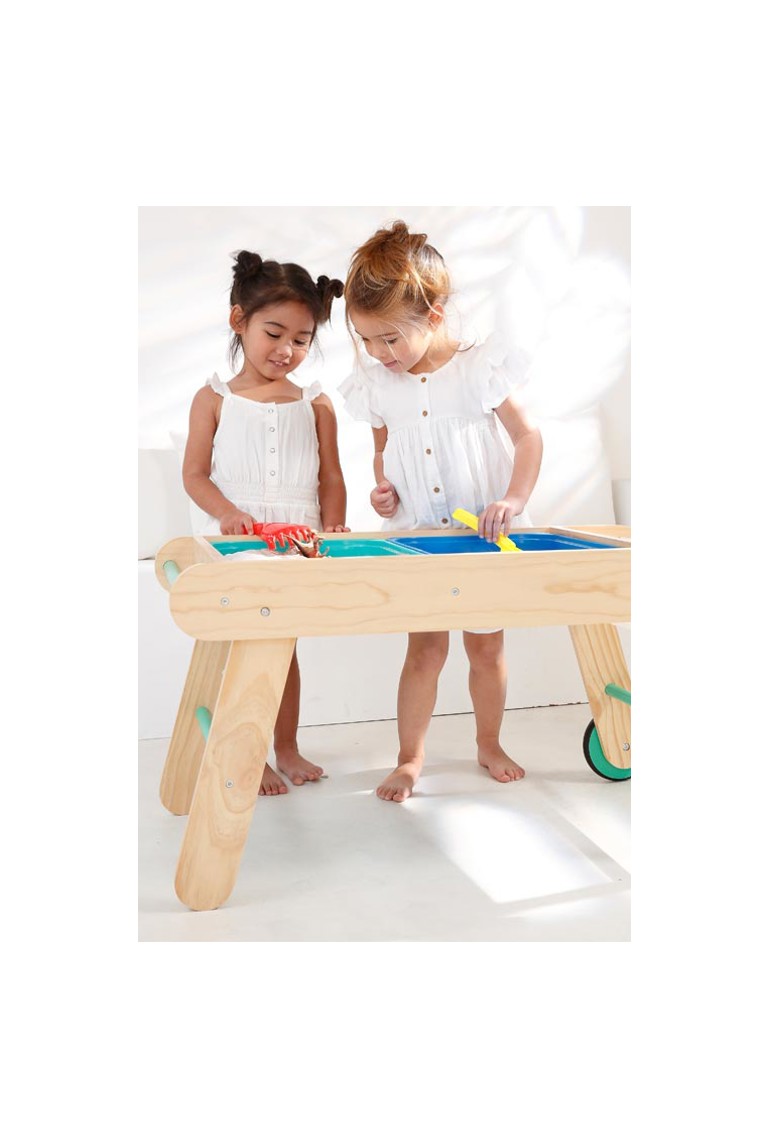 Table sable et eau - SUNNY - Dave - Bois FSC 100% - Couvercle & boîtes de rangement - Pour 3-10 ans - Sport