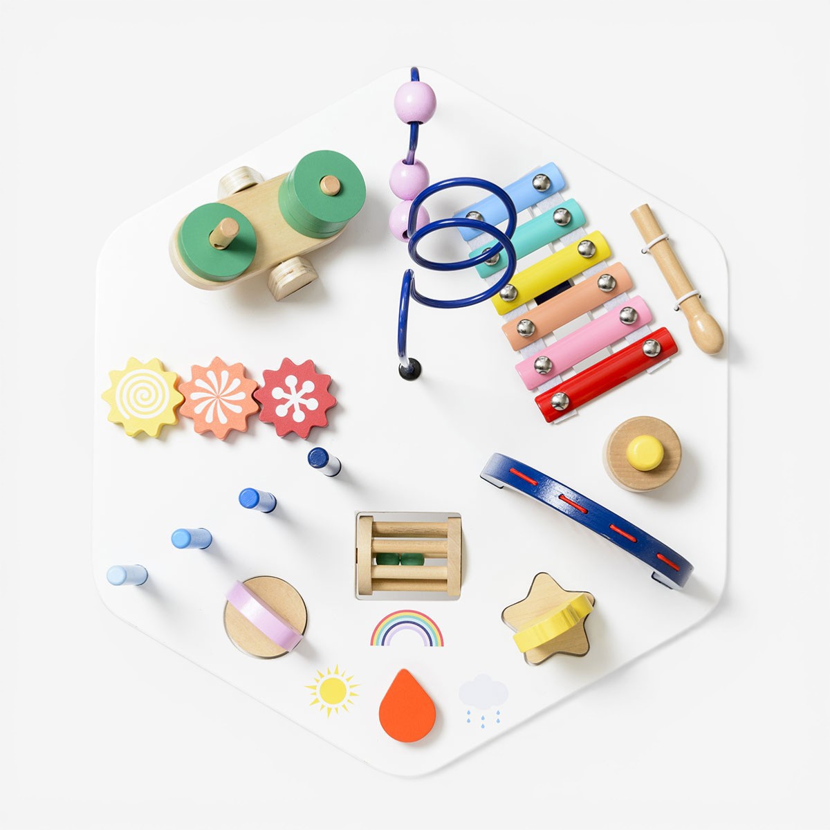 Oxybul Table D’Activités Double Face En Bois – Évolutive 12 Mois à 4 Ans – 5 Activités Sensorielles
