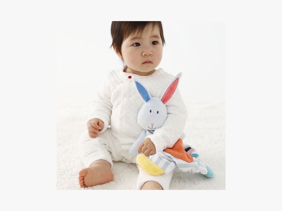 Doudou Lapin rayé gris Oxybul 2