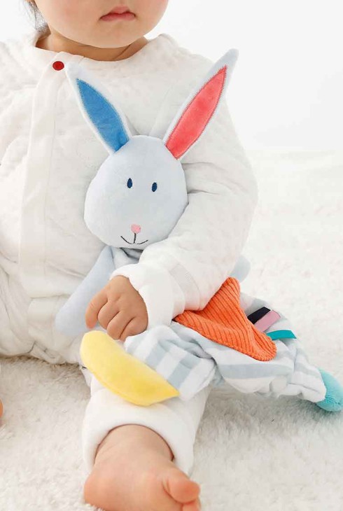 Doudou Lapin rayé gris Oxybul 2