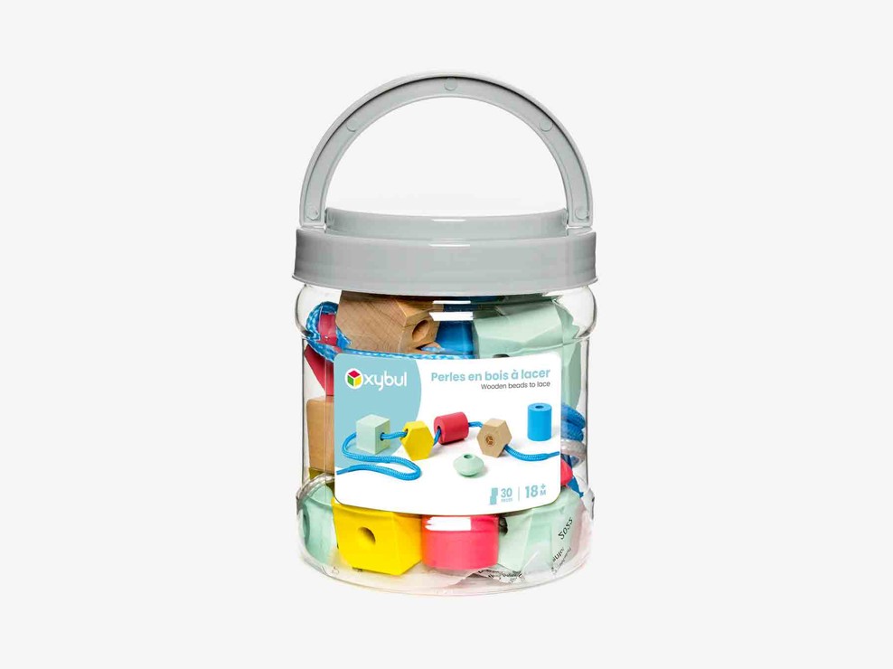 30 perles en bois à lacer Oxybul 1