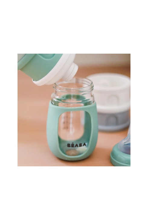 Boîte doseuse de lait empilable vert sauge et coton Beaba