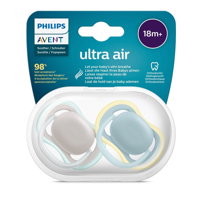 Lot de 2 sucettes Ultra Air 18 mois et + gris et bleu Philips Avent