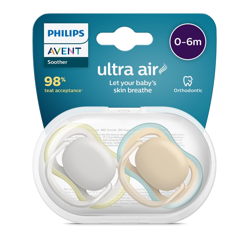 Lot de 2 sucettes neutre Ultra air 0 à 6 mois Philips Avent