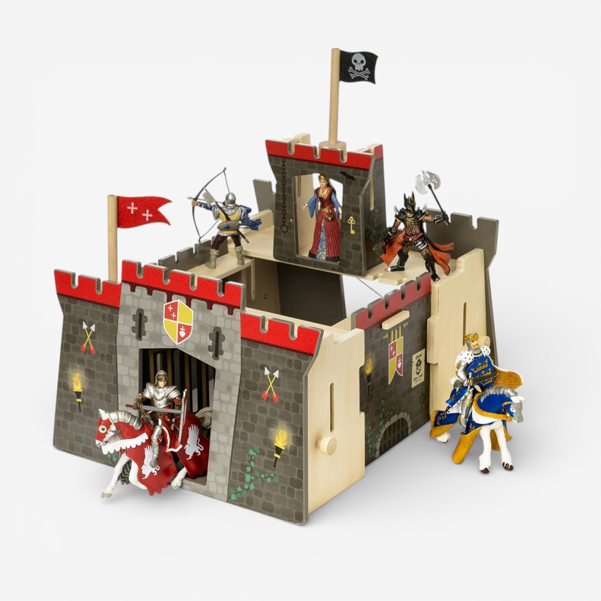 Oxybul Château Fort Double Face Transportable Chevalier & Pirate – Bois 3-8 Ans