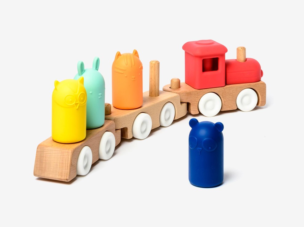 Train des 4 animaux en bois et silicone Oxybul 1