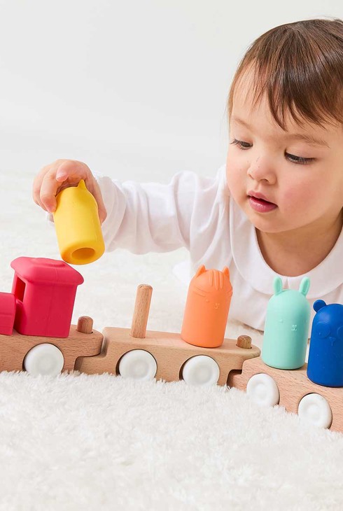 Train des 4 animaux en bois et silicone Oxybul