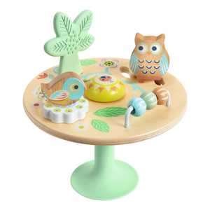 Petite table d'activités tournante en bois sur ventouse Baby Molti Djeco 1