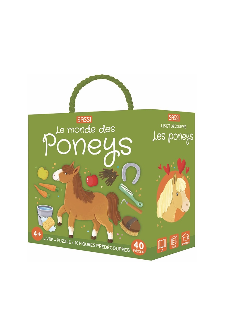 Puzzle et livre Le monde des Poneys Coffret QBOX Sassi 1