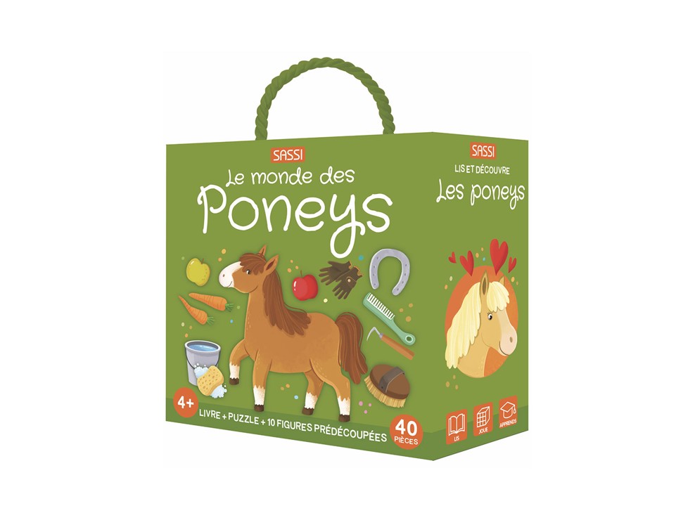 Puzzle et livre Le monde des Poneys Coffret QBOX Sassi 1