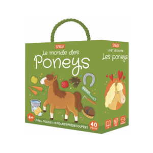 Puzzle et livre Le monde des Poneys Coffret QBOX Sassi 1