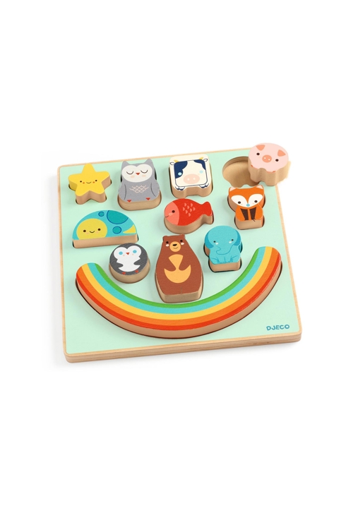 Puzzle encastrement et jeu d’équilibre Puzz et Boom Rainbow Djeco
