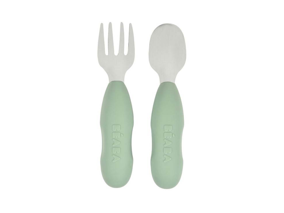 Lot de 2 pré-couverts inox - Vert sage green BEABA 1