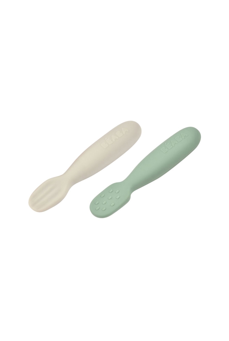 Lot de 2 pré-cuillères en silicone - vert et gris - sage green/velvet grey BEABA 1