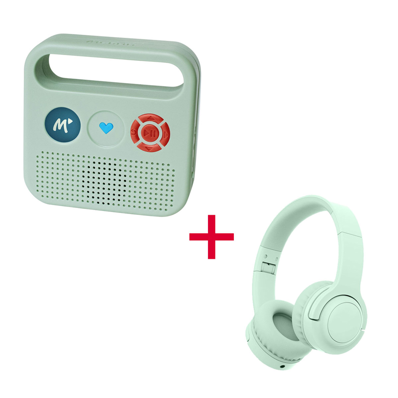 La chouette radio - Lot Enceinte Merlin et Casque vert amande