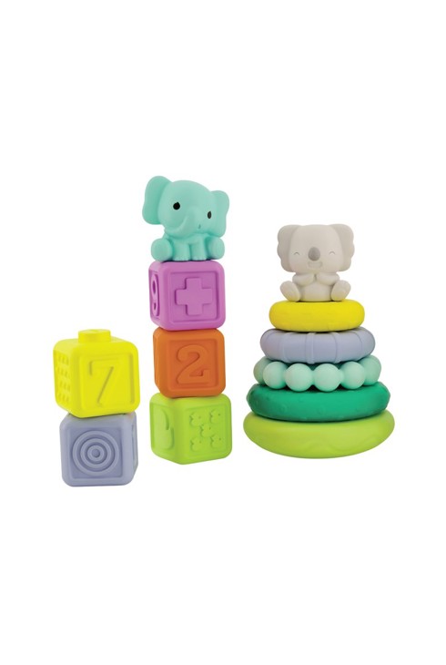 Set sensoriel 24 pièces balles, animaux, cubes et pyramides à empiler Infantino 2