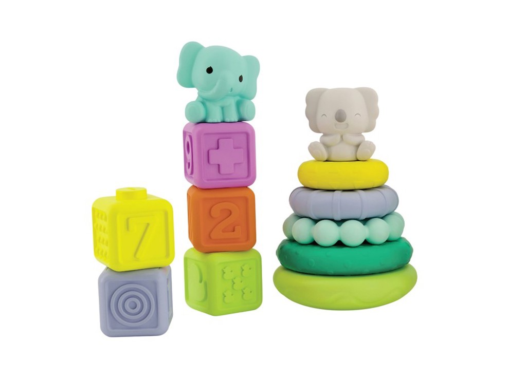 Set sensoriel 24 pièces balles, animaux, cubes et pyramides à empiler Infantino 2