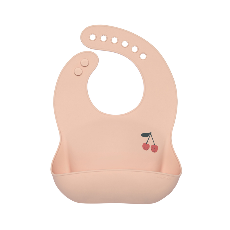 Lässig - Bavoir en silicone av. poche Happy Fruits Cerise, rose LÄSSIG