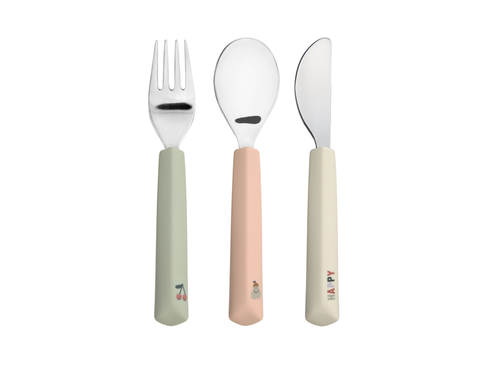 Couverts en silicone 3 pcs Happy Fruits Cerise, Rose,Kaki clair,écru LÄSSIG 1
