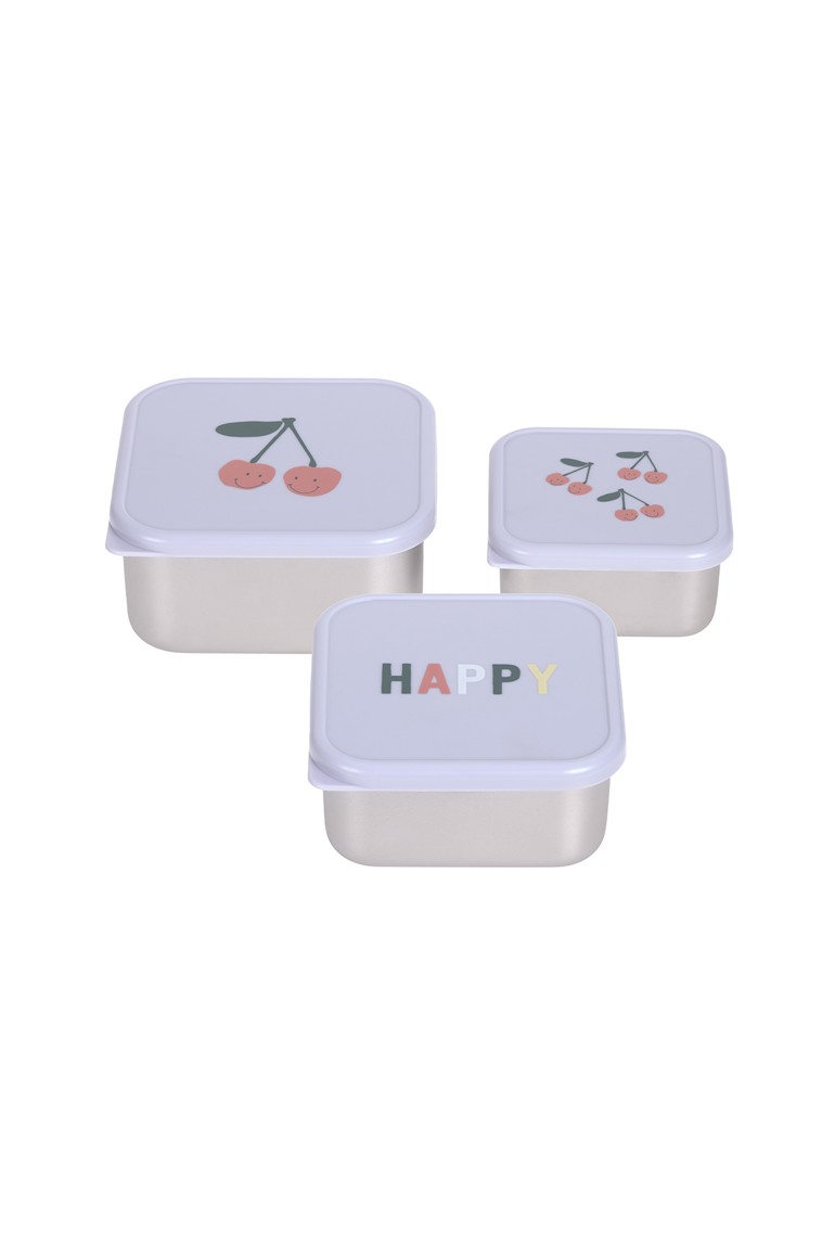 Lot de 3 boîtes à goûter inox Happy Fruits Cerise, lilas LÄSSIG 1